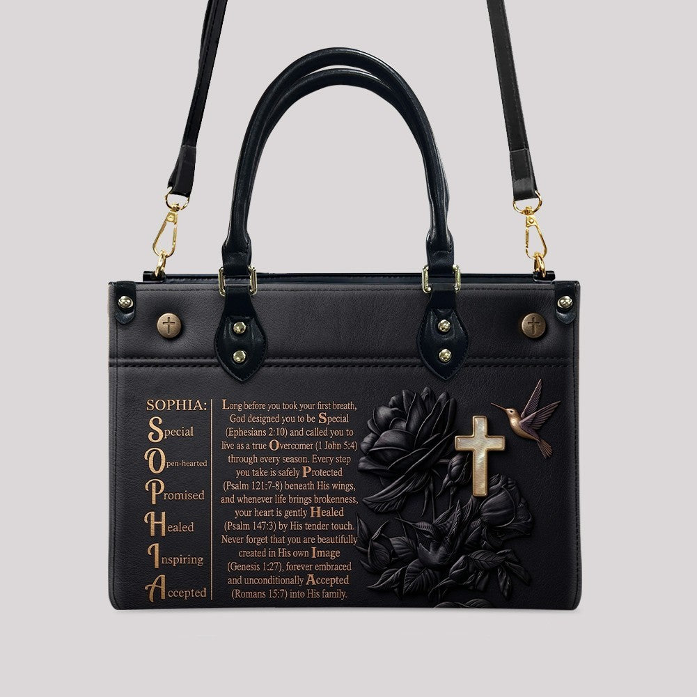 Custom Leather Handbag - Personalized Name Bible Verse Story Design, Choose Color & Text | CHRISTIANARTBAG 02080426