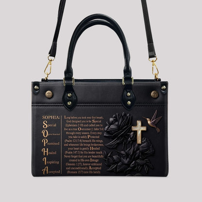 Custom Leather Handbag - Personalized Name Bible Verse Story Design, Choose Color & Text | CHRISTIANARTBAG 02080426