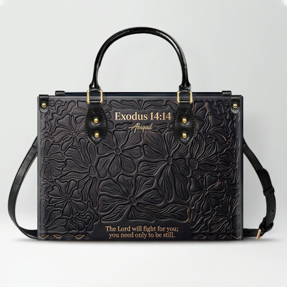 CHRISTIANARTBAG Personalized Leather Handbag - Custom Name & Bible Verse Floral Embossed Tote Bag for Women CAB01101726