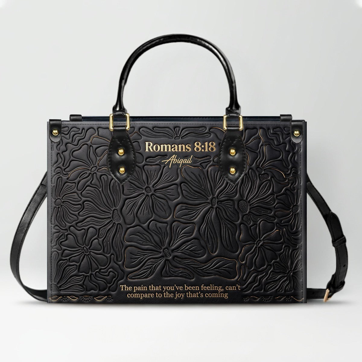 CHRISTIANARTBAG Personalized Leather Handbag - Custom Name & Bible Verse Floral Embossed Tote Bag for Women CAB01101726