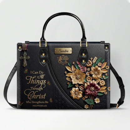 Custom Name Bible Verse Leather Handbag | Inspirational Christian Gift for Women | CHRISTIANARTBAG 01070826