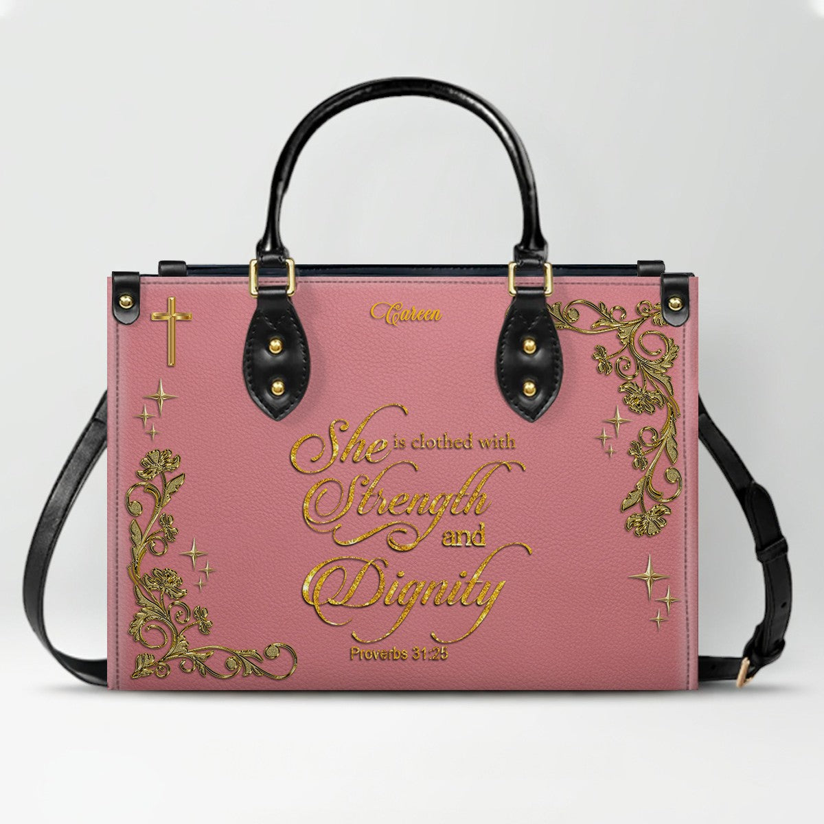 Personalized Christian Leather Handbag with Custom Name & Bible Verse | CHRISTIANARTBAG