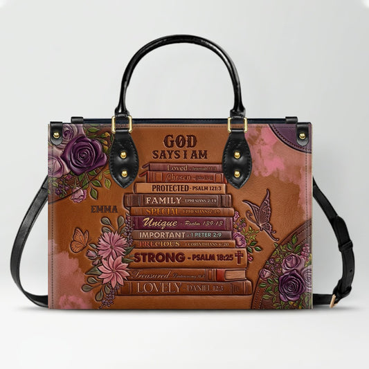 Personalized Leather Handbag | God Says I Am Bible Verse Custom Purse | Christian Gifts for Women | CAB0171026