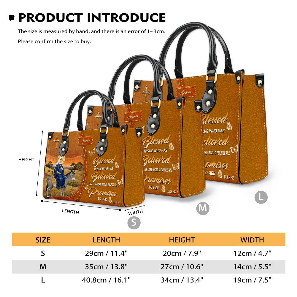 Personalized Leather Handbag for Women - Blessed Mother Art - Saffron Brown Tote by CHRISTIANARTBAG CAB01122325