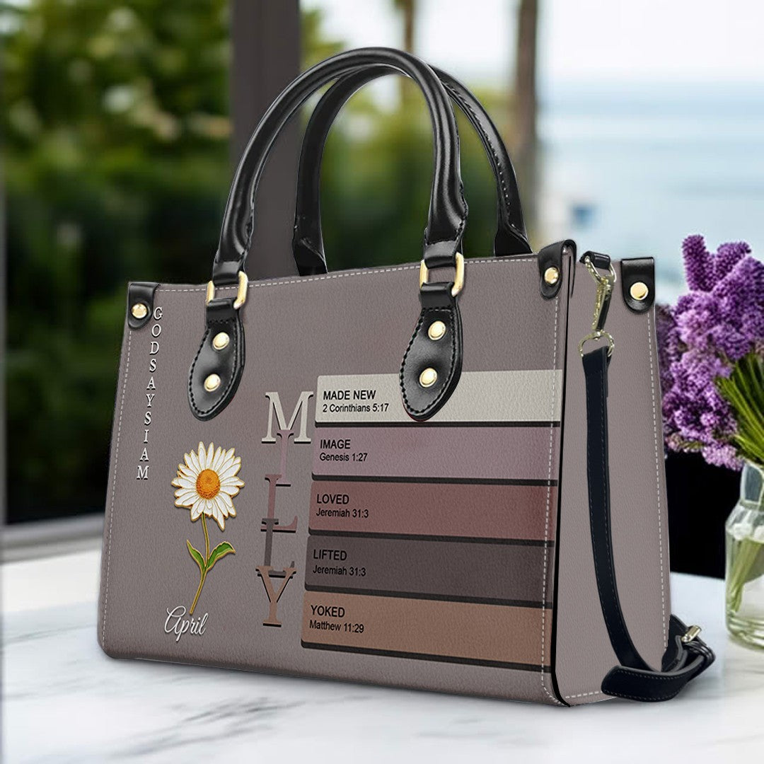 Uncover the sacred meaning of your name - Custom Name & Month Flower - Personalized Leather Handbag - CHRISTIANARTBAG 01181125