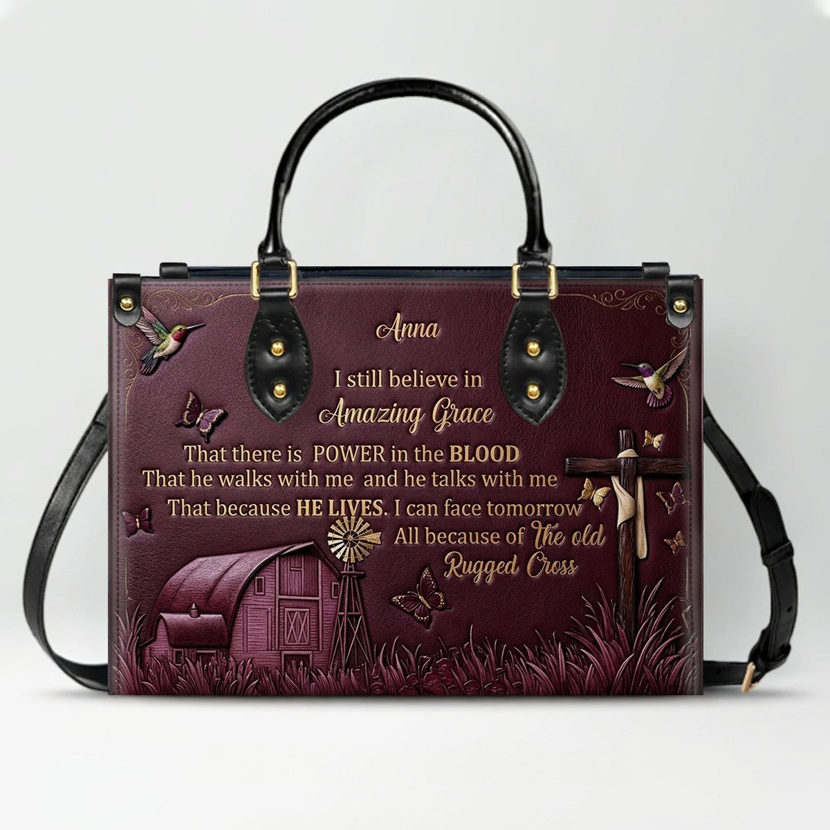 Personalized Leather Handbag for Women, Custom Christian Amazing Grace Purse with Name - CHRISTIANARTBAG CAB02100426