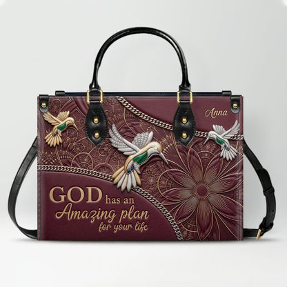 CHRISTIANARTBAG Personalized Leather Handbag - God Has An Amazing Plan For Your Life Hummingbird Floral Bag CAB01100326
