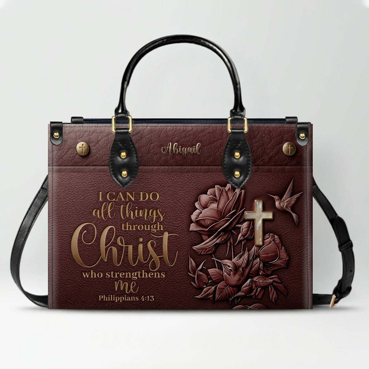 Custom Name Christian Leather Handbag & Wallet Set - Personalized Bible Verse Tote Bag | CHRISTIANARTBAG 01072726