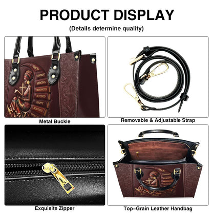 Personalized Leather Handbag for Christian Women - Custom Name, Skin Tone & Color "She Is" Affirmation Tote Bag | CHRISTIANARTBAG 01080326