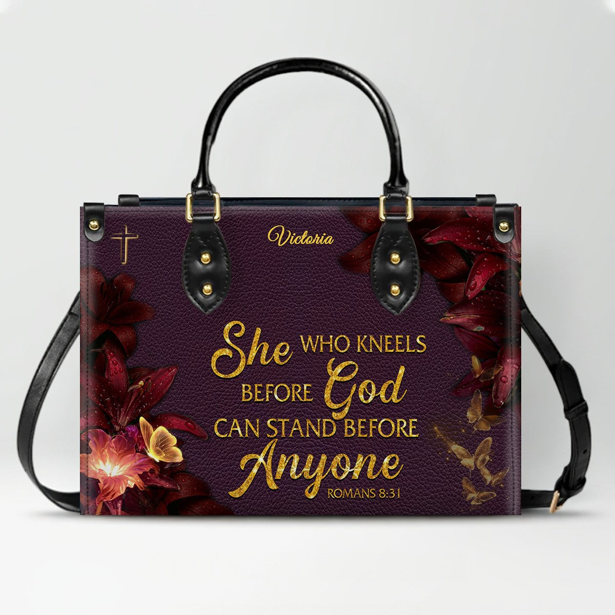 Personalized Christian Leather Handbag with Bible Verse – Custom Name Faith Gift for Women | CHRISTIANARTBAG CAB010126