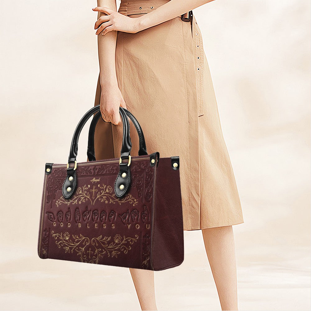 Personalized Christian ASL God Bless You Leather Handbag - Custom Name Christian Leather Tote Bag - CHRISTIANARTBAG CAB01101426