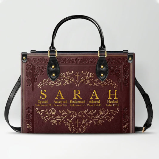 CHRISTIANARTBAG Personalized Name Meaning Bible Verse Leather Handbag - Custom Christian Acrostic Name Tote Bag for Women - CAB01101526