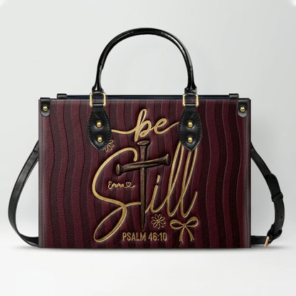 Personalized Be Still Psalm 46:10 Cross Leather Handbag for Women - CHRISTIANARTBAG | Custom Faith Purse in Pink CAB01100526