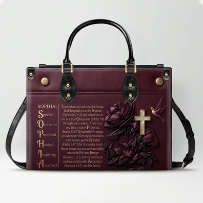 Custom Leather Handbag - Personalized Name Bible Verse Story Design, Choose Color & Text | CHRISTIANARTBAG 02080426