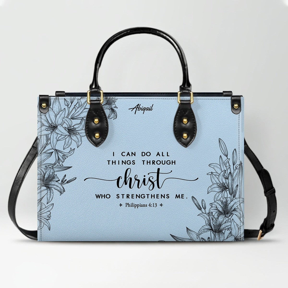 Personalized Leather Handbag Cool Blue & Wallet Set for Women – Custom Name & Bible Verse – Christian Gift | CHRISTIANARTBAG