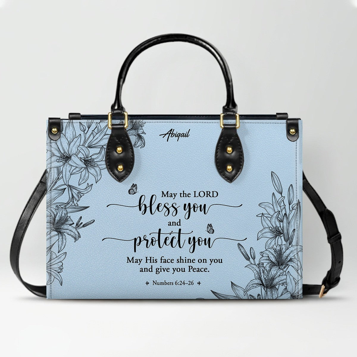 Personalized Leather Handbag Cool Blue & Wallet Set for Women – Custom Name & Bible Verse – Christian Gift | CHRISTIANARTBAG