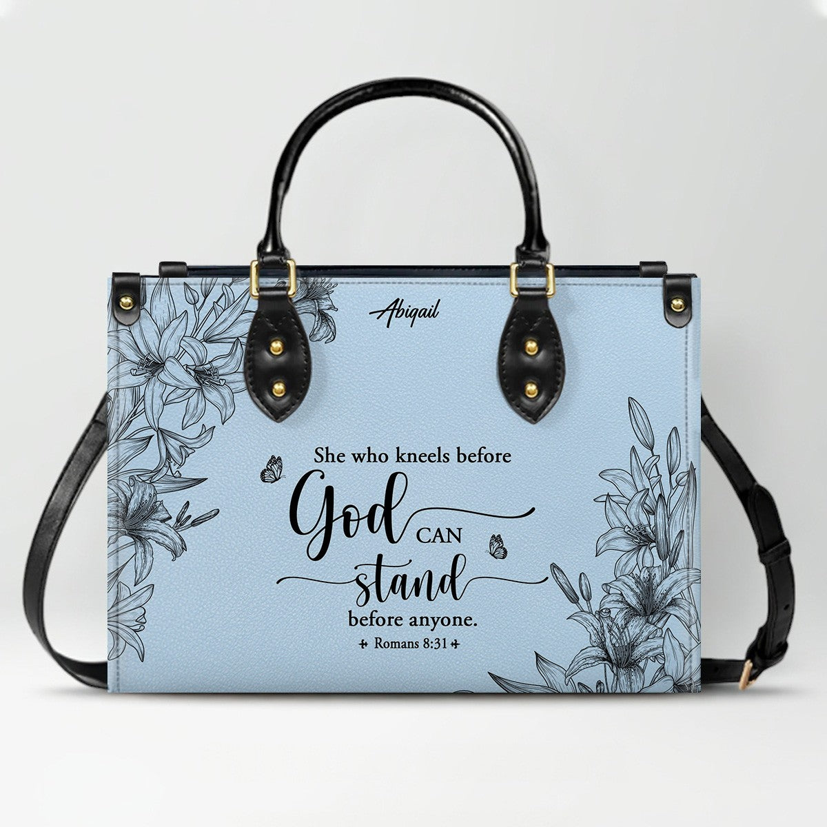 Personalized Leather Handbag Cool Blue & Wallet Set for Women – Custom Name & Bible Verse – Christian Gift | CHRISTIANARTBAG