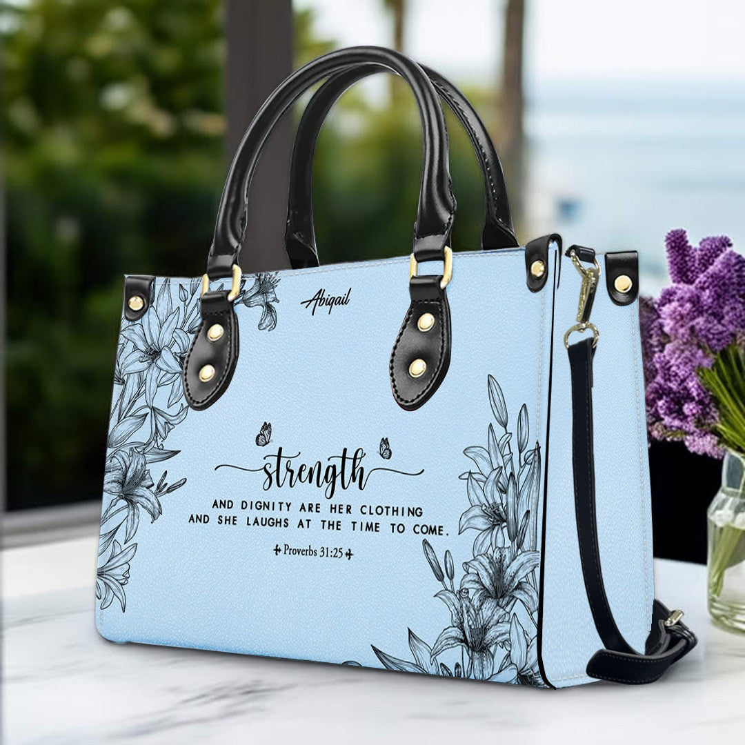 Personalized Leather Handbag Cool Blue & Wallet Set for Women – Custom Name & Bible Verse – Christian Gift | CHRISTIANARTBAG