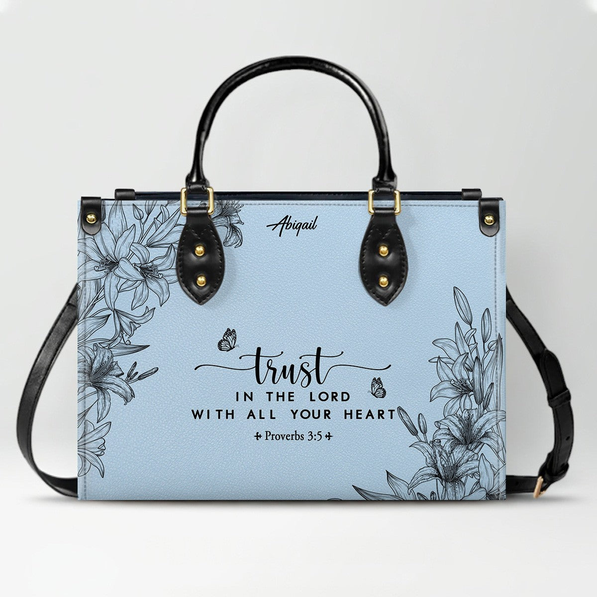 Personalized Leather Handbag Cool Blue & Wallet Set for Women – Custom Name & Bible Verse – Christian Gift | CHRISTIANARTBAG