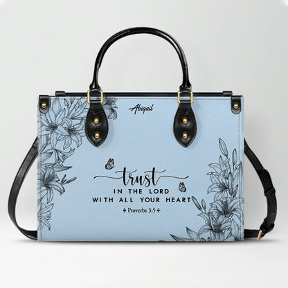 Personalized Leather Handbag Cool Blue & Wallet Set for Women – Custom Name & Bible Verse – Christian Gift | CHRISTIANARTBAG