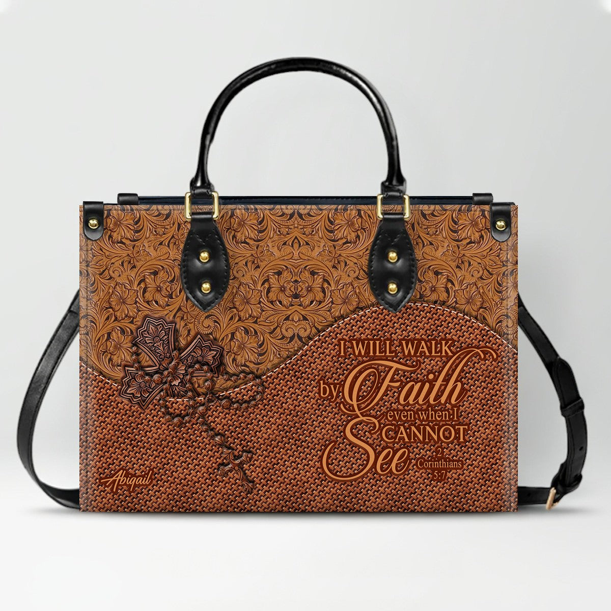 Personalized Christian Leather Handbag for Women - Custom Bible Verse Western Style Tote Bag CAB12325