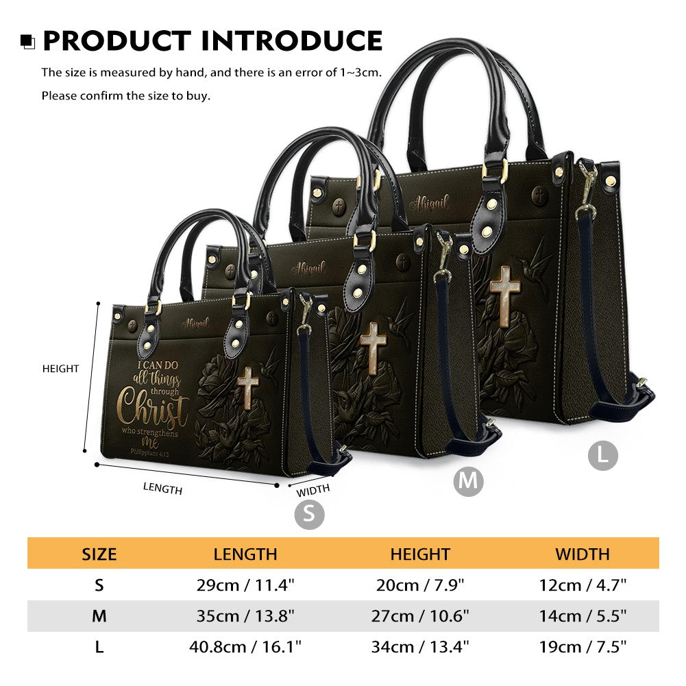 Personalized Leather Handbag for Christian Women - Custom Name "I Can Do All Things" Floral Cross Leather Purse | CHRISTIANARTBAG 01072126