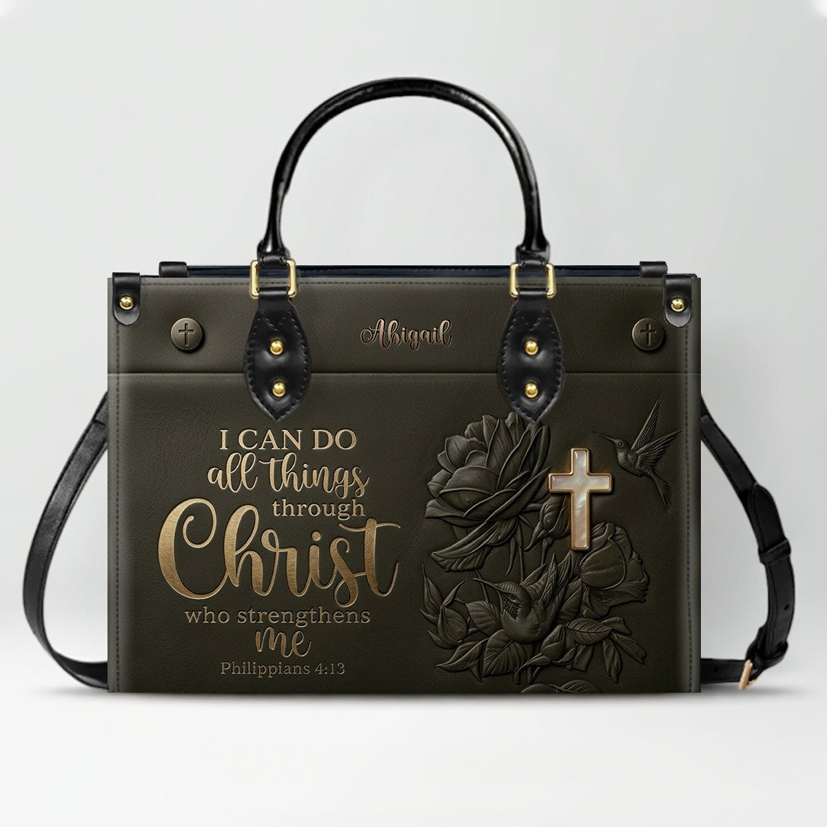 Custom Name Christian Leather Handbag & Wallet Set - Personalized Bible Verse Tote Bag | CHRISTIANARTBAG 01072726