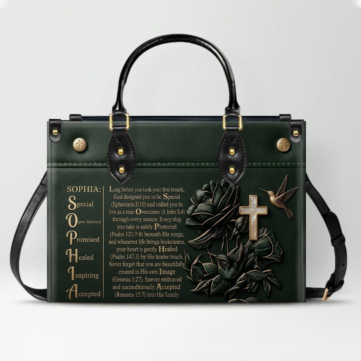 Custom Leather Handbag - Personalized Name Bible Verse Story Design, Choose Color & Text | CHRISTIANARTBAG 02080426