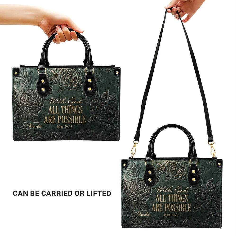 Personalized Leather Handbag with Bible Verse "With God All Things Are Possible" | CHRISTIANARTBAG 01073026