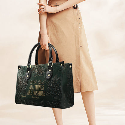 Personalized Leather Handbag with Bible Verse "With God All Things Are Possible" | CHRISTIANARTBAG 01073026