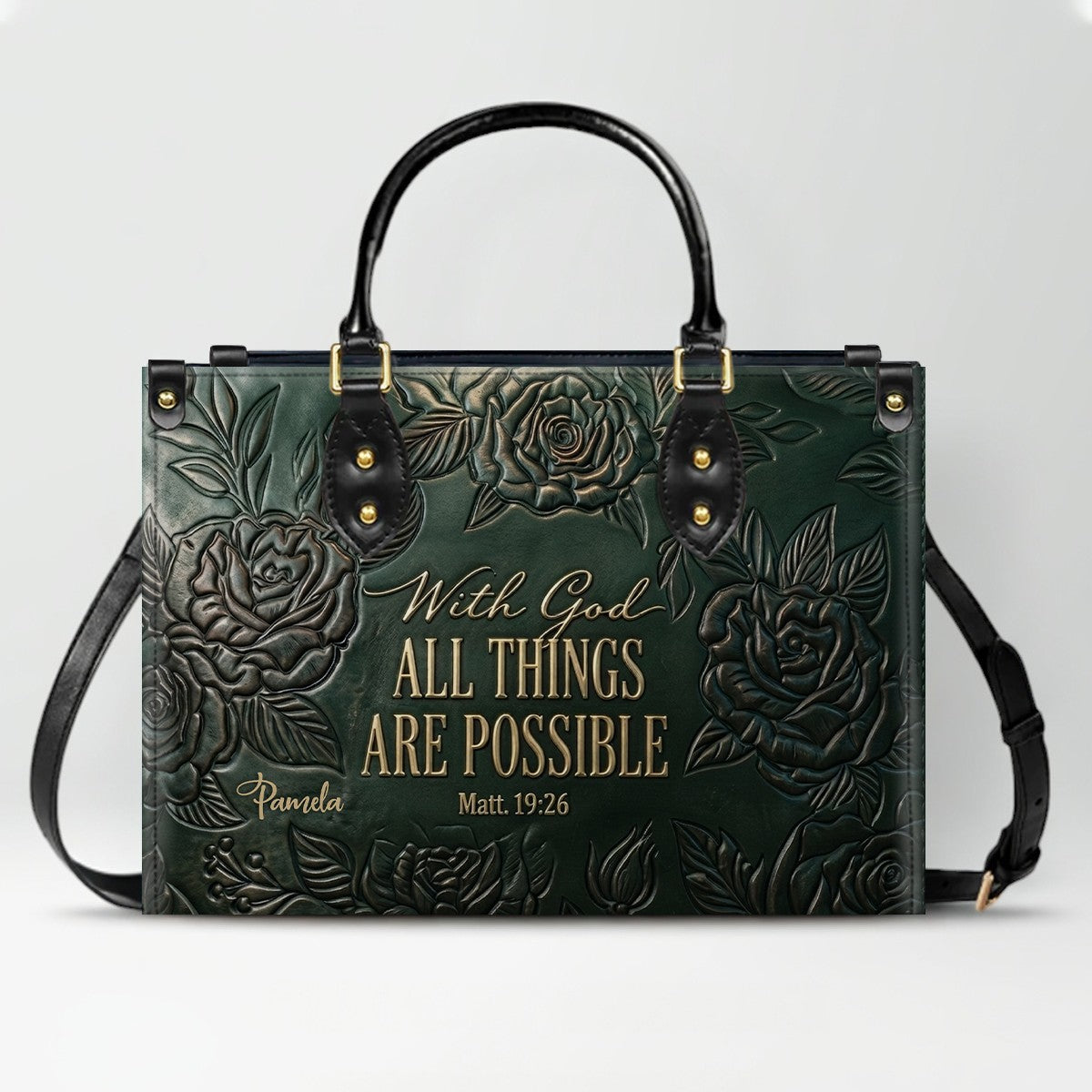 Personalized Leather Handbag with Bible Verse "With God All Things Are Possible" | CHRISTIANARTBAG 01073026