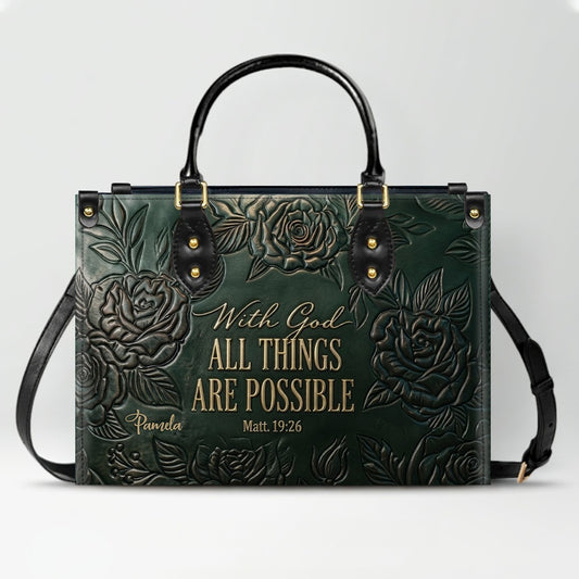 Personalized Leather Handbag with Bible Verse "With God All Things Are Possible" | CHRISTIANARTBAG 01073026