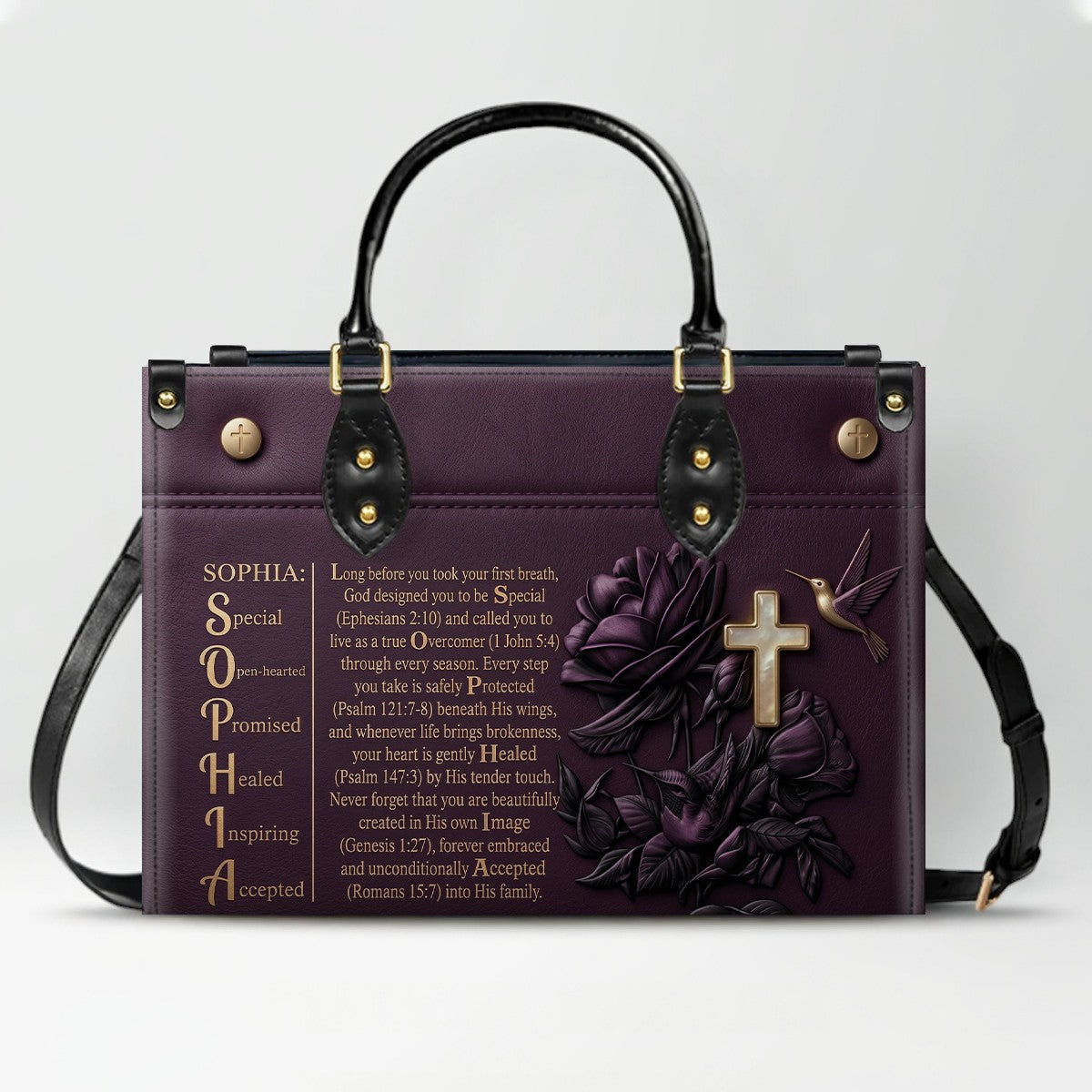 Custom Leather Handbag - Personalized Name Bible Verse Story Design, Choose Color & Text | CHRISTIANARTBAG 02080426