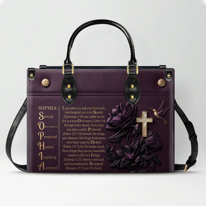 Custom Leather Handbag - Personalized Name Bible Verse Story Design, Choose Color & Text | CHRISTIANARTBAG 02080426