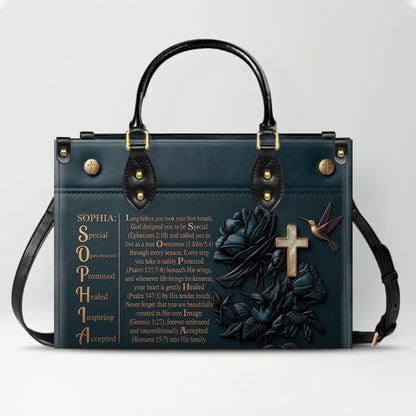 Custom Leather Handbag - Personalized Name Bible Verse Story Design, Choose Color & Text | CHRISTIANARTBAG 02080426