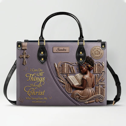 Personalized Leather Handbag | Girl Loves Books - I Can Do All Things Through Christ | CHRISTIANARTBAG CAB0171826