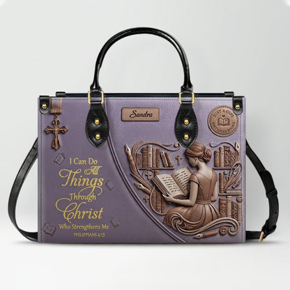 Personalized Leather Handbag | Girl Loves Books - I Can Do All Things Through Christ | CHRISTIANARTBAG CAB0171826