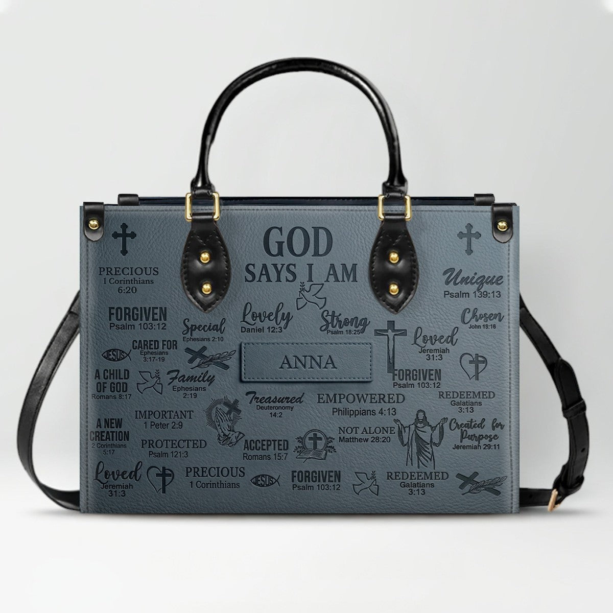 Personalized Christian Leather Handbag - Custom Name God Says I Am Bible Verse Tote Bag | CHRISTIANARTBAG 01072126