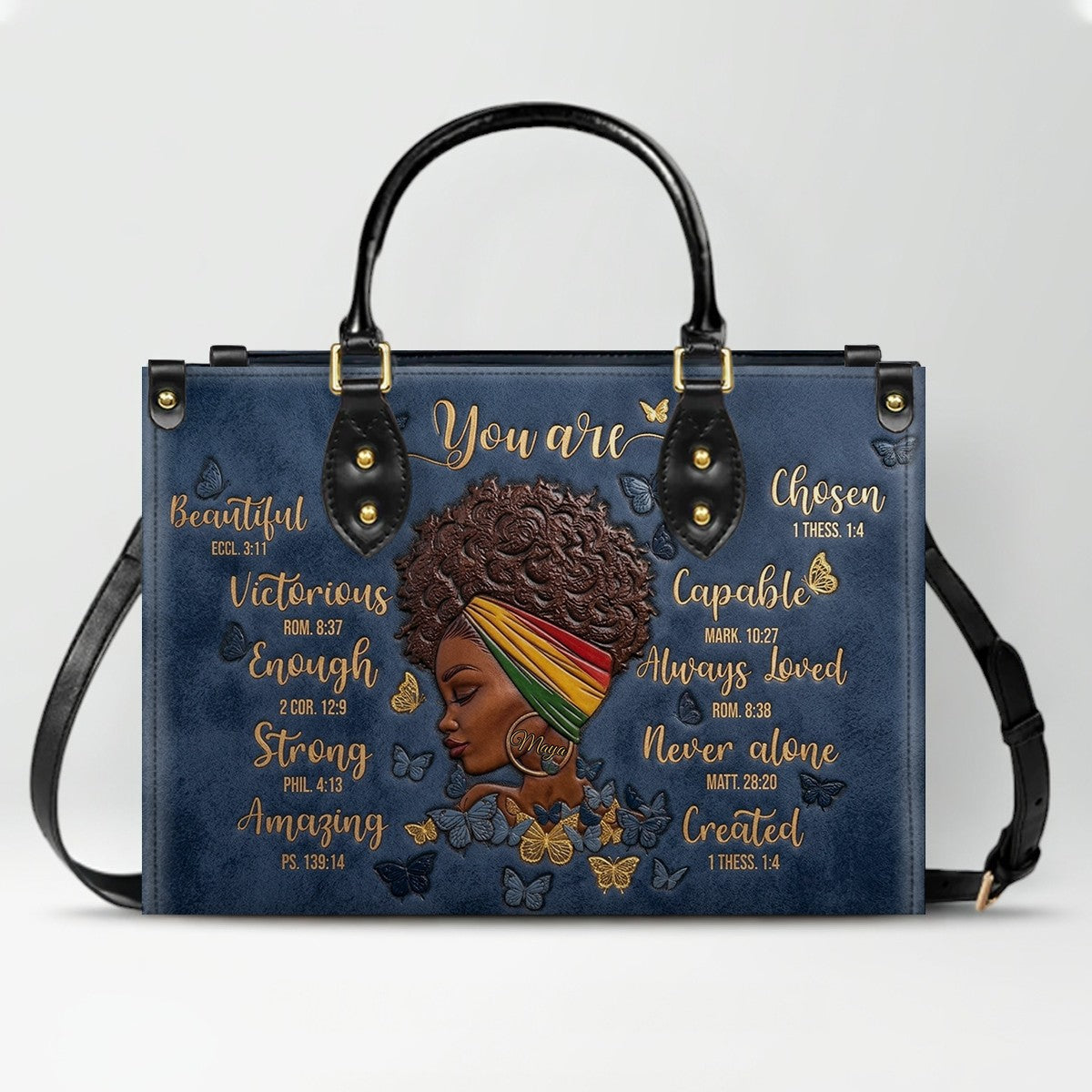 CHRISTIANARTBAG Personalized Leather Handbag - Custom Maya Green | African American Christian Gifts "You Are Beautiful" Bible Verse Shoulder Bag