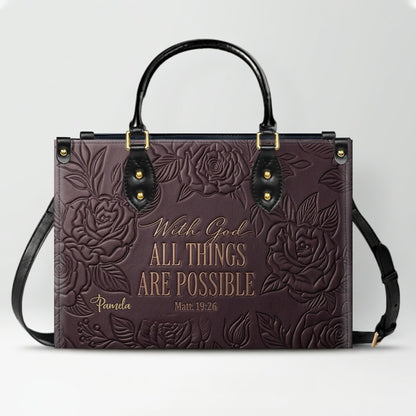 Personalized Leather Handbag with Bible Verse "With God All Things Are Possible" | CHRISTIANARTBAG 01073026