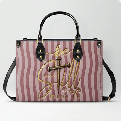 Personalized Be Still Psalm 46:10 Cross Leather Handbag for Women - CHRISTIANARTBAG | Custom Faith Purse in Pink CAB01100526