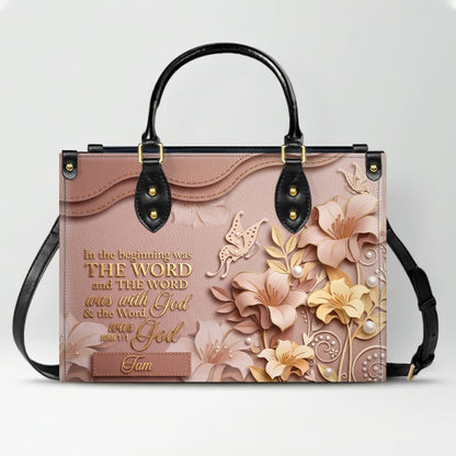 Custom Christian Leather Handbag with Name – John 1:1 Scripture Floral Purse | CHRISTIANARTBAG CA01100726