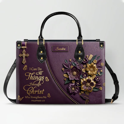 Custom Name Bible Verse Leather Handbag | Inspirational Christian Gift for Women | CHRISTIANARTBAG 01070826