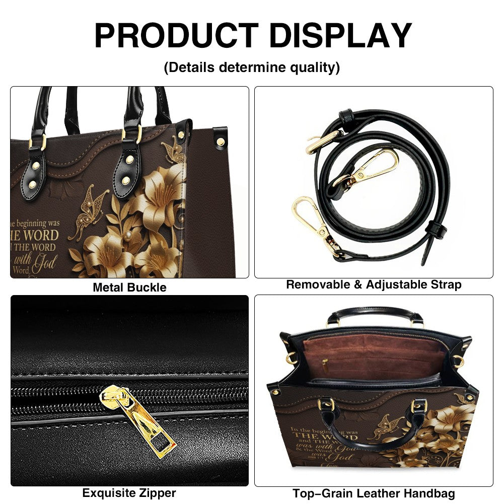 Custom Christian Leather Handbag with Name – John 1:1 Scripture Floral Purse | CHRISTIANARTBAG CA01100726