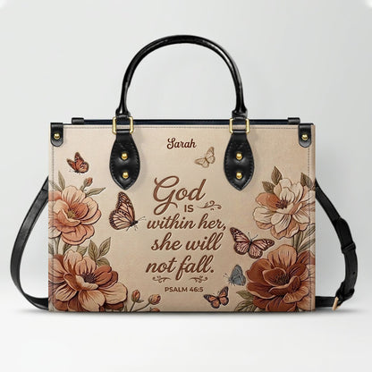 CHRISTIANARTBAG Personalized Leather Handbag – Custom Name & Bible Verse Floral Butterfly Leather Tote Bag 01073026