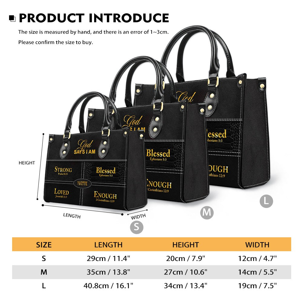 Personalized “God Says I Am” Leather Handbag for Christian Women – Custom Name & Color | CHRISTIANARTBAG 01122225