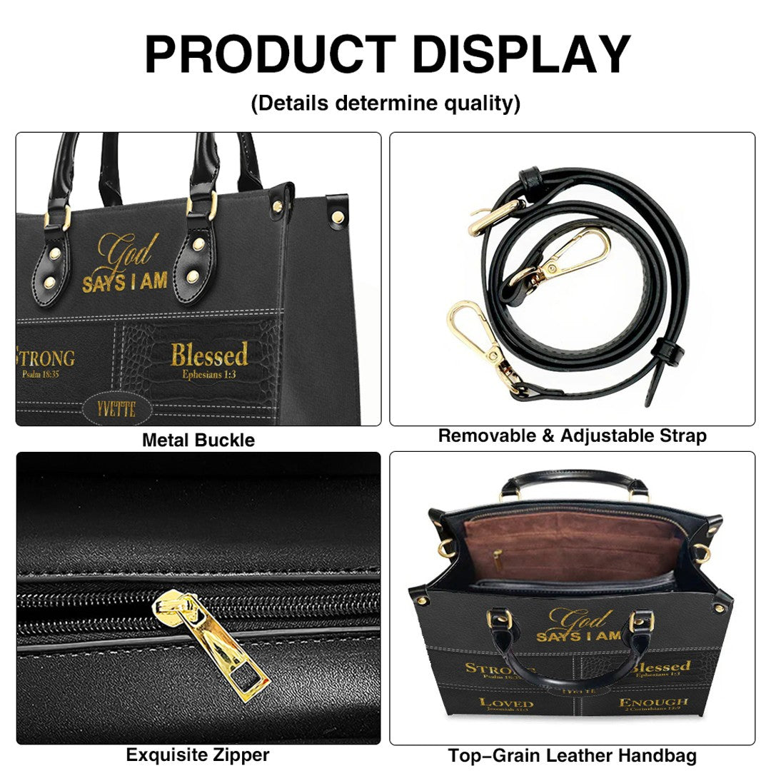 Personalized “God Says I Am” Leather Handbag for Christian Women – Custom Name & Color | CHRISTIANARTBAG 01122225