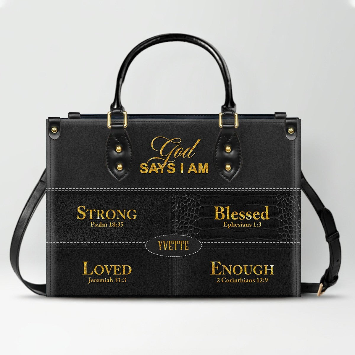 Personalized “God Says I Am” Leather Handbag for Christian Women – Custom Name & Color | CHRISTIANARTBAG 01122225