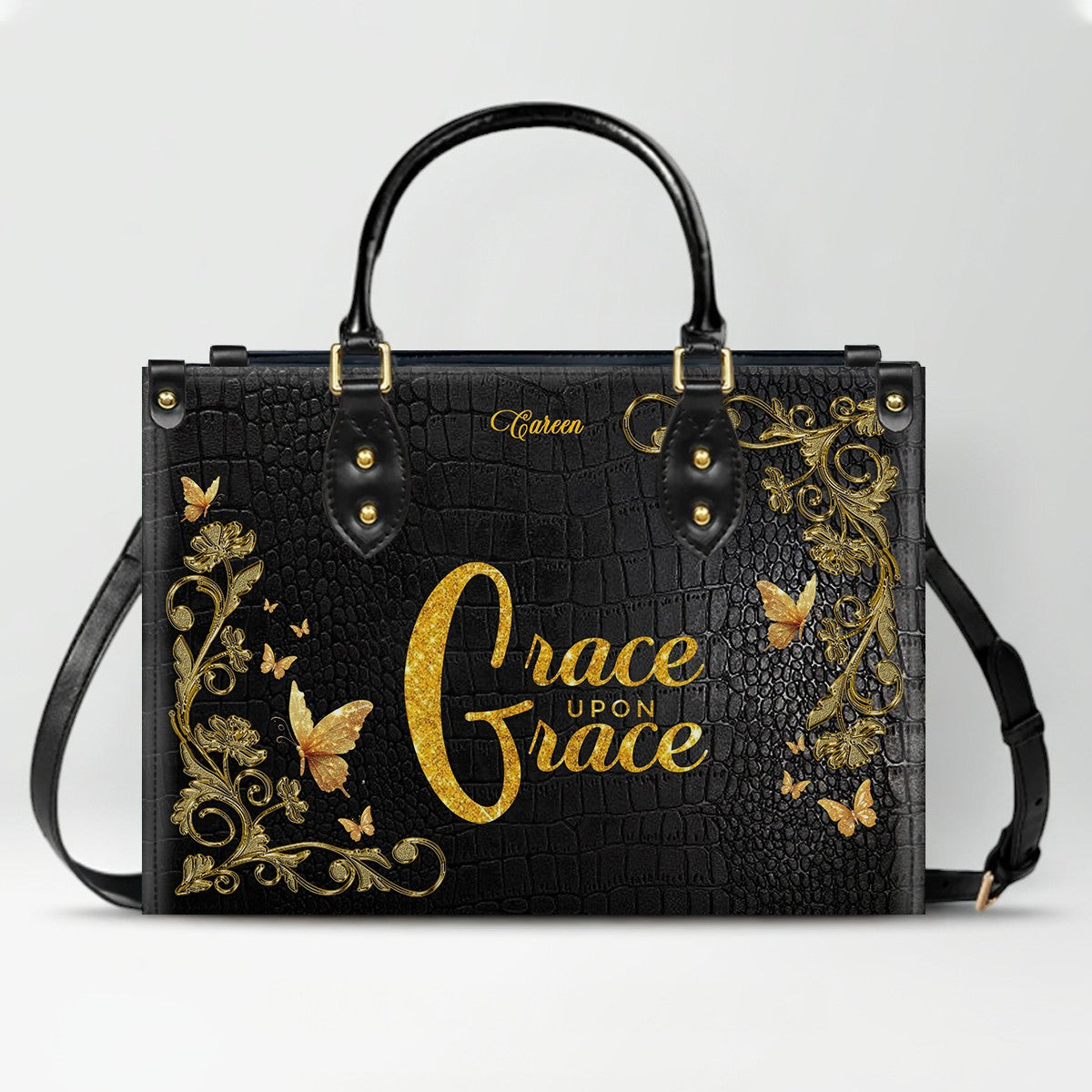 Personalized Leather Handbag for Women – Custom Name Christian Tote Bag with Bible Verse, Luxury Gift for Mom | CHRISTIANARTBAG CAB4326