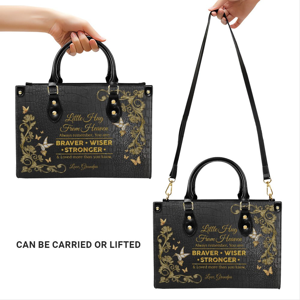 Personalized Leather Handbag – Little Hug From Heaven Memorial Gift | CHRISTIANARTBAG